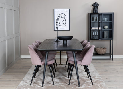Venture Home Gold & Velvet Rektangulära Matbord 180 x 85 Svart + Matstolar 2-pack Dammig rosa