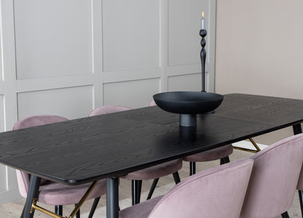 Venture Home Gold & Velvet Rektangulära Matbord 180 x 85 Svart + Matstolar 2-pack Dammig rosa