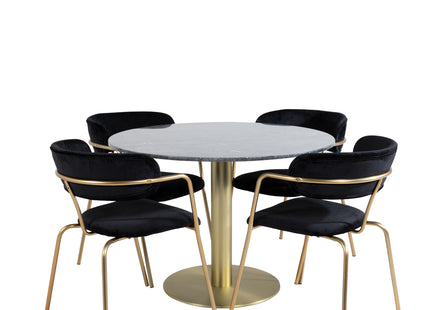 Venture Home Arrow & Estelle Matstolar 2-pack Svart + Runda Matbord ⌀106 Mörkgrå
