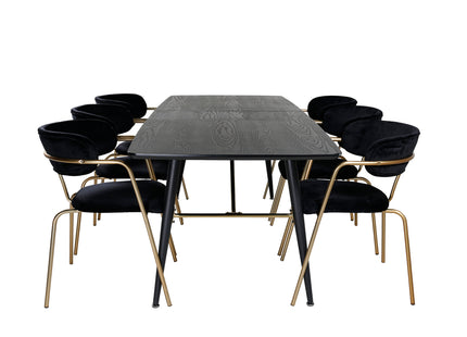 Venture Home Arrow & Gold Matstolar 2-pack Svart + Rektangulära Matbord 180 x 85 Svart