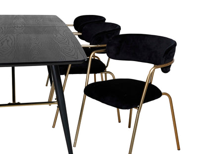 Venture Home Arrow & Gold Matstolar 2-pack Svart + Rektangulära Matbord 180 x 85 Svart