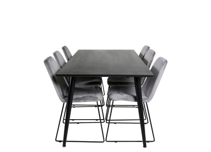 Venture Home Muce & Dipp Matstolar 2-pack Grå + Rektangulära Matbord 180 x 90 Svart