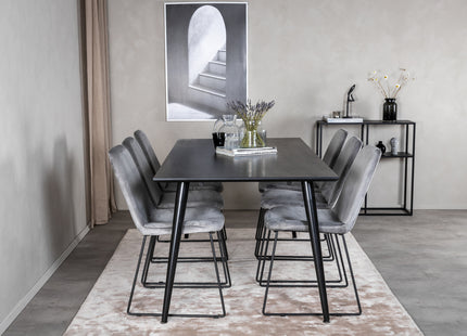 Venture Home Muce & Dipp Matstolar 2-pack Grå + Rektangulära Matbord 180 x 90 Svart