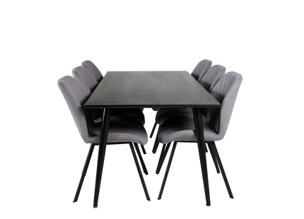 Venture Home Gemma & Dipp Matstolar 2-pack Grå + Rektangulära Matbord 180 x 90 Svart