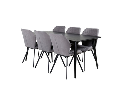 Venture Home Gemma & Dipp Matstolar 2-pack Grå + Rektangulära Matbord 180 x 90 Svart