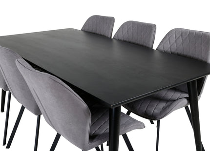 Venture Home Gemma & Dipp Matstolar 2-pack Grå + Rektangulära Matbord 180 x 90 Svart