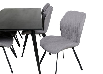 Venture Home Gemma & Dipp Matstolar 2-pack Grå + Rektangulära Matbord 180 x 90 Svart