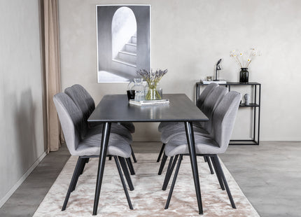 Venture Home Gemma & Dipp Matstolar 2-pack Grå + Rektangulära Matbord 180 x 90 Svart