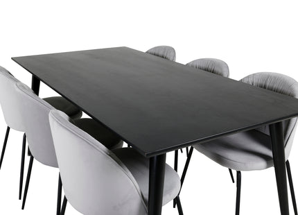 Venture Home Wrinkles & Dipp Matstolar 2-pack Grå + Rektangulära Matbord 180 x 90 Svart