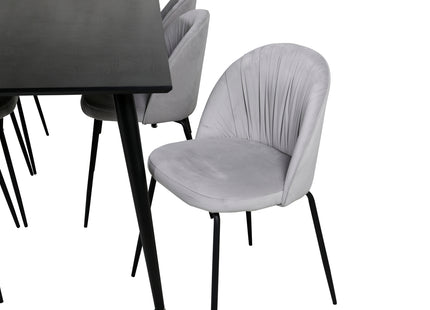 Venture Home Wrinkles & Dipp Matstolar 2-pack Grå + Rektangulära Matbord 180 x 90 Svart