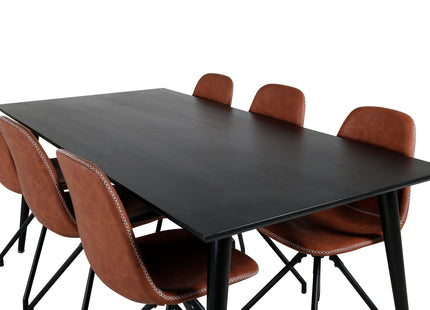 Venture Home Dipp & Polar Rektangulära Matbord 180 x 90 Svart + Matstolar 2-pack Brun