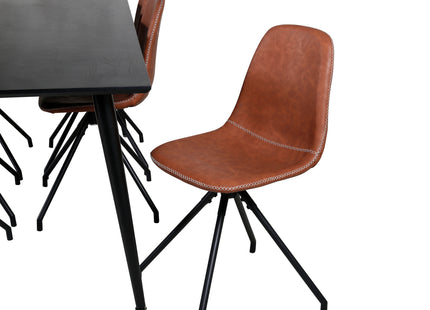 Venture Home Dipp & Polar Rektangulära Matbord 180 x 90 Svart + Matstolar 2-pack Brun