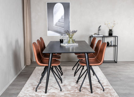 Venture Home Dipp & Polar Rektangulära Matbord 180 x 90 Svart + Matstolar 2-pack Brun