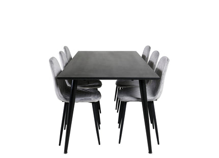 Venture Home Dipp & Polar Rektangulära Matbord 180 x 90 Svart + Matstolar 2-pack Grå