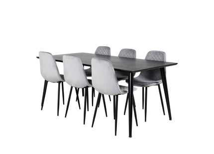 Venture Home Dipp & Polar Rektangulära Matbord 180 x 90 Svart + Matstolar 2-pack Grå