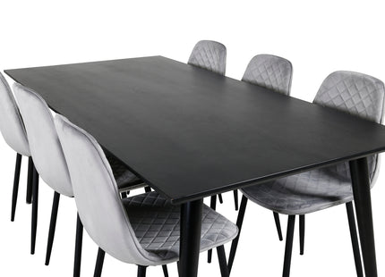 Venture Home Dipp & Polar Rektangulära Matbord 180 x 90 Svart + Matstolar 2-pack Grå