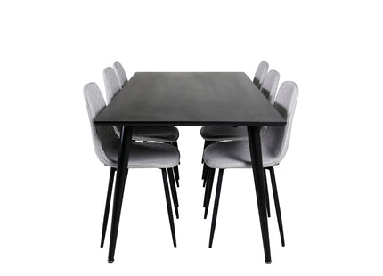 Venture Home Dipp & Polar Rektangulära Matbord 180 x 90 Svart + Matstolar 2-pack Grå