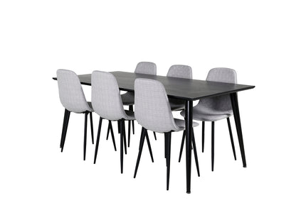 Venture Home Dipp & Polar Rektangulära Matbord 180 x 90 Svart + Matstolar 2-pack Grå