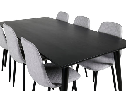 Venture Home Dipp & Polar Rektangulära Matbord 180 x 90 Svart + Matstolar 2-pack Grå