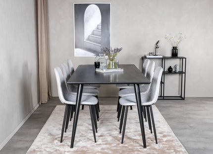 Venture Home Dipp & Polar Rektangulära Matbord 180 x 90 Svart + Matstolar 2-pack Grå