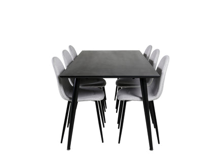 Venture Home Dipp & Polar Rektangulära Matbord 180 x 90 Svart + Matstolar 2-pack Grå