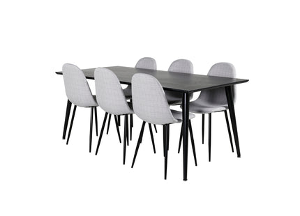 Venture Home Dipp & Polar Rektangulära Matbord 180 x 90 Svart + Matstolar 2-pack Grå
