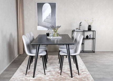 Venture Home Dipp & Polar Rektangulära Matbord 180 x 90 Svart + Matstolar 2-pack Grå