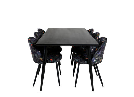 Venture Home Dipp & Velvet Rektangulära Matbord 180 x 90 Svart + Matstolar 2-pack Svart