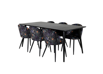 Venture Home Dipp & Velvet Rektangulära Matbord 180 x 90 Svart + Matstolar 2-pack Svart