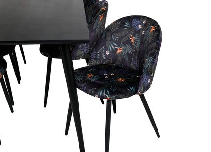 Venture Home Dipp & Velvet Rektangulära Matbord 180 x 90 Svart + Matstolar 2-pack Svart