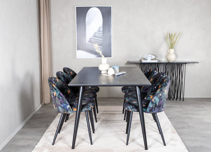 Venture Home Dipp & Velvet Rektangulära Matbord 180 x 90 Svart + Matstolar 2-pack Svart