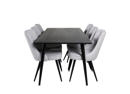 Venture Home Dipp & Velvet Deluxe Rektangulära Matbord 180 x 90 Svart + Matstolar 2-pack Grå