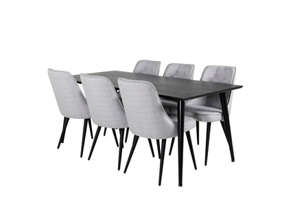 Venture Home Dipp & Velvet Deluxe Rektangulära Matbord 180 x 90 Svart + Matstolar 2-pack Grå