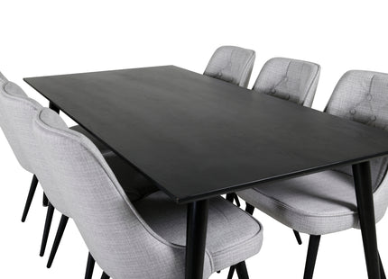 Venture Home Dipp & Velvet Deluxe Rektangulära Matbord 180 x 90 Svart + Matstolar 2-pack Grå