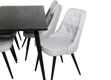 Venture Home Dipp & Velvet Deluxe Rektangulära Matbord 180 x 90 Svart + Matstolar 2-pack Grå