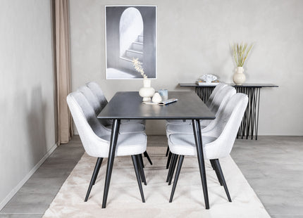 Venture Home Dipp & Velvet Deluxe Rektangulära Matbord 180 x 90 Svart + Matstolar 2-pack Grå