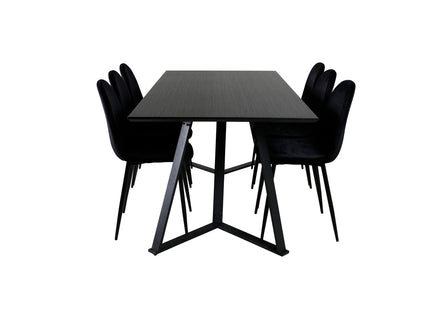 Venture Home Polar & Marina Matstolar 2-pack Svart + Rektangulära Matbord 180 x 90 Svart