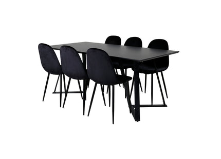 Venture Home Polar & Marina Matstolar 2-pack Svart + Rektangulära Matbord 180 x 90 Svart