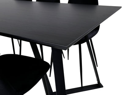 Venture Home Polar & Marina Matstolar 2-pack Svart + Rektangulära Matbord 180 x 90 Svart