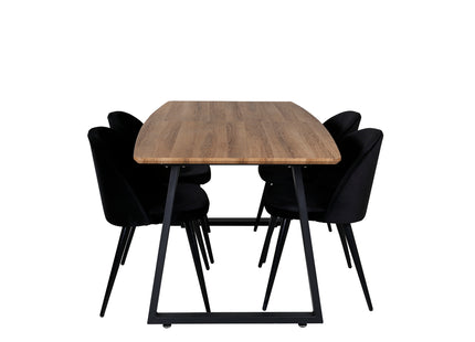 Venture Home Velvet & Inca Matstolar 2-pack Svart + Rektangulära Matbord 160 x 85 Valnöt