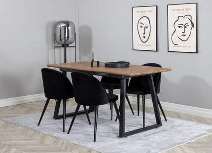 Venture Home Velvet & Inca Matstolar 2-pack Svart + Rektangulära Matbord 160 x 85 Valnöt
