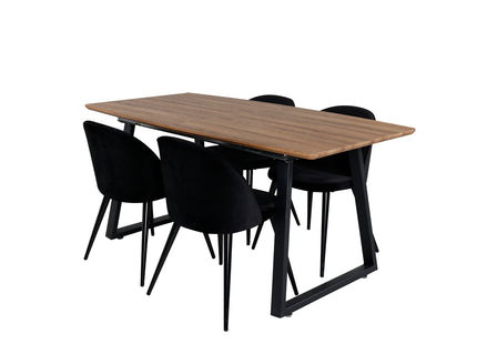 Venture Home Velvet & Inca Matstolar 2-pack Svart + Rektangulära Matbord 160 x 85 Valnöt