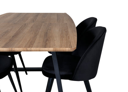 Venture Home Velvet & Inca Matstolar 2-pack Svart + Rektangulära Matbord 160 x 85 Valnöt