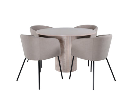 Venture Home Berit & Bianca Matstolar Beige + Runda Matbord ⌀110 Whitewash
