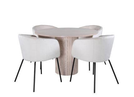 Venture Home Berit & Bianca Matstolar Beige + Runda Matbord ⌀110 Whitewash
