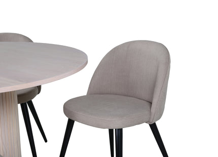 Venture Home Bianca & Velvet Runda Matbord ⌀110 Whitewash + Matstolar 2-pack Beige
