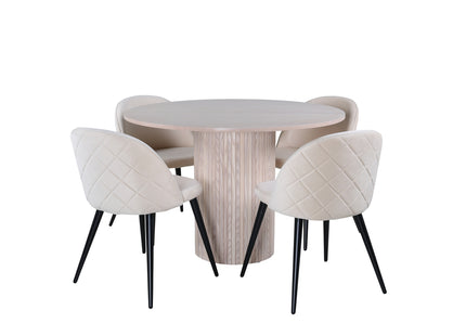 Venture Home Bianca & Velvet Runda Matbord ⌀110 Whitewash + Matstolar 2-pack Beige