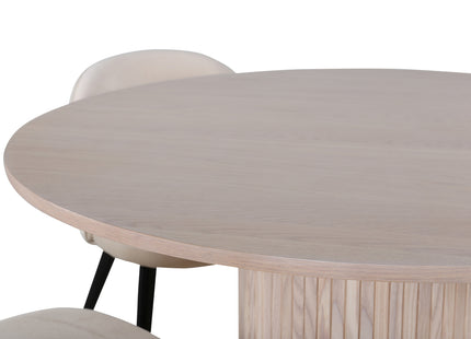 Venture Home Bianca & Velvet Runda Matbord ⌀110 Whitewash + Matstolar 2-pack Beige
