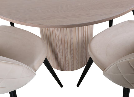 Venture Home Bianca & Velvet Runda Matbord ⌀110 Whitewash + Matstolar 2-pack Beige