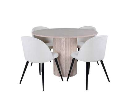 Venture Home Bianca & Velvet Runda Matbord ⌀110 Whitewash + Matstolar 2-pack Grädde
